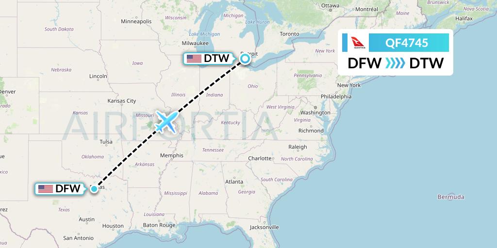 QF4745 Qantas Flight Map: Dallas to Detroit