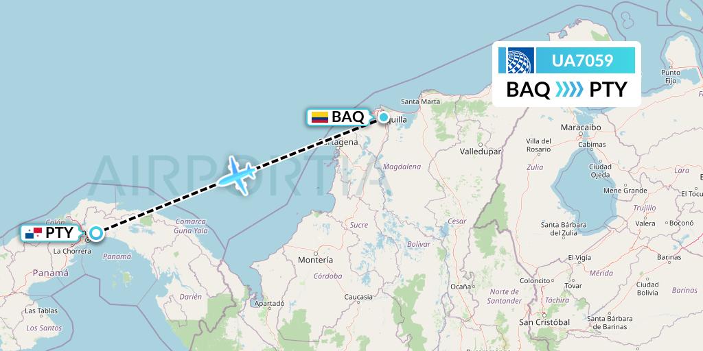 UA7059 United Airlines Flight Map: Barranquilla to Panama City