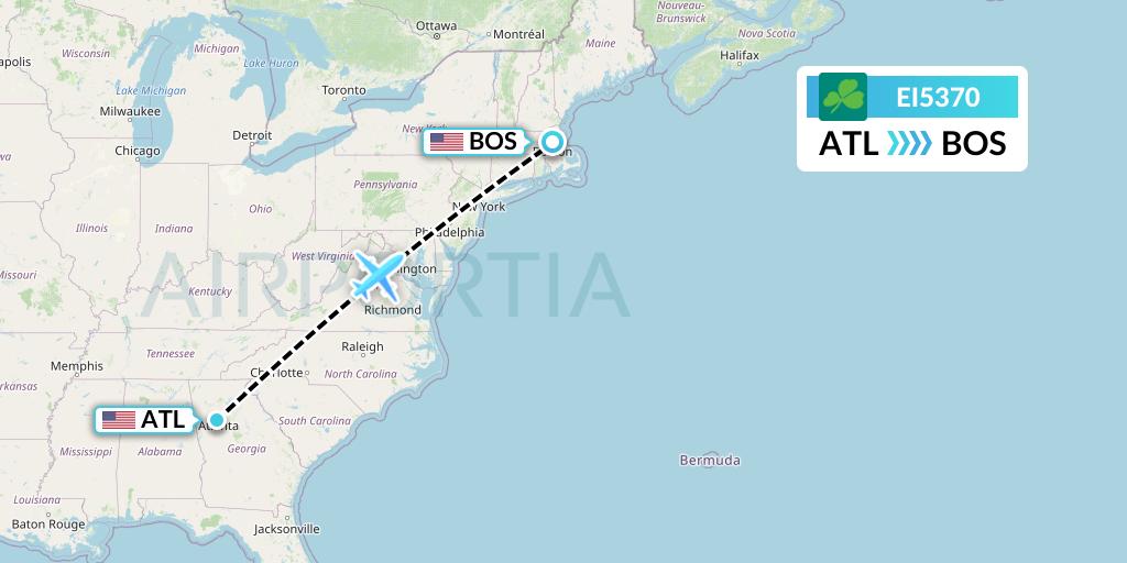 EI5370 Aer Lingus Flight Map: Atlanta to Boston