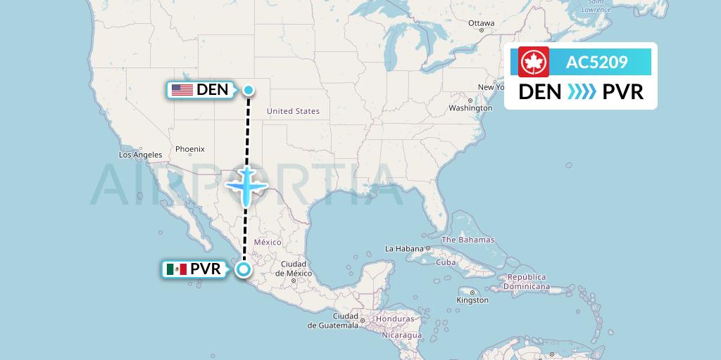 AC5209 Air Canada Flight Map: Denver to Puerto Vallarta