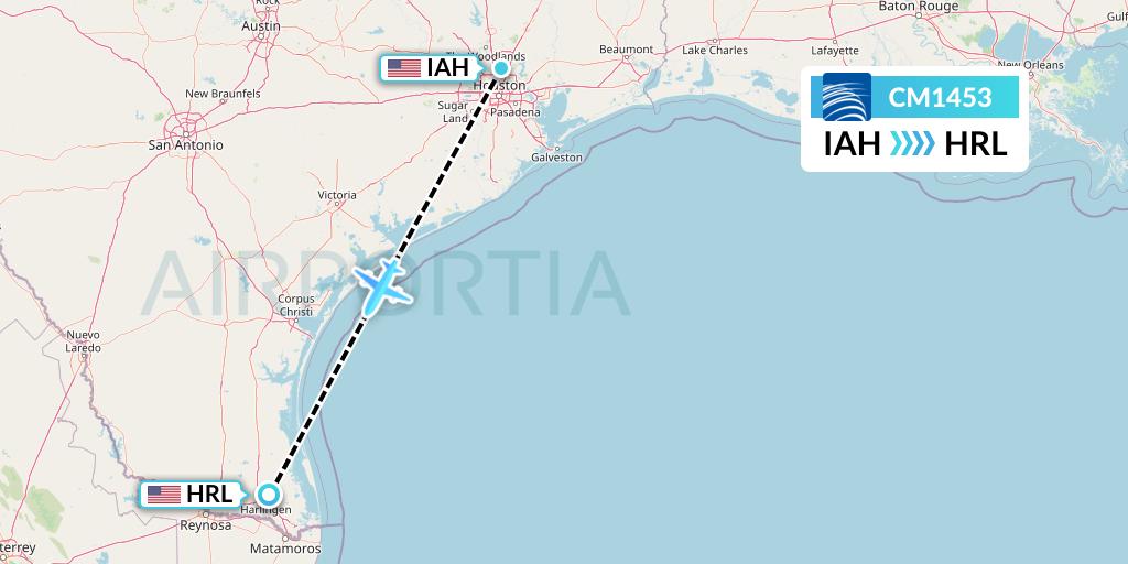 CM1453 Copa Airlines Flight Map: Houston to Harlingen