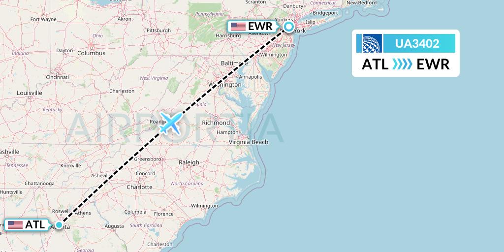 UA3402 United Airlines Flight Map: Atlanta to New York
