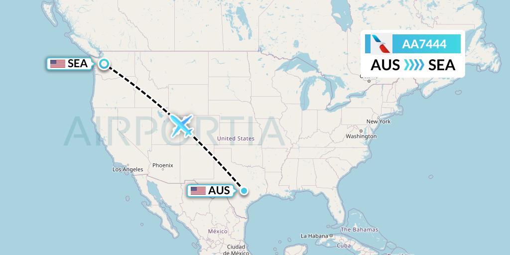 AA7444 American Airlines Flight Map: Austin to Seattle