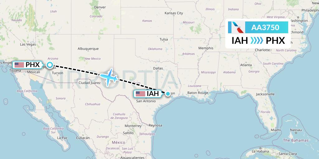 AA3750 American Airlines Flight Map: Houston to Phoenix