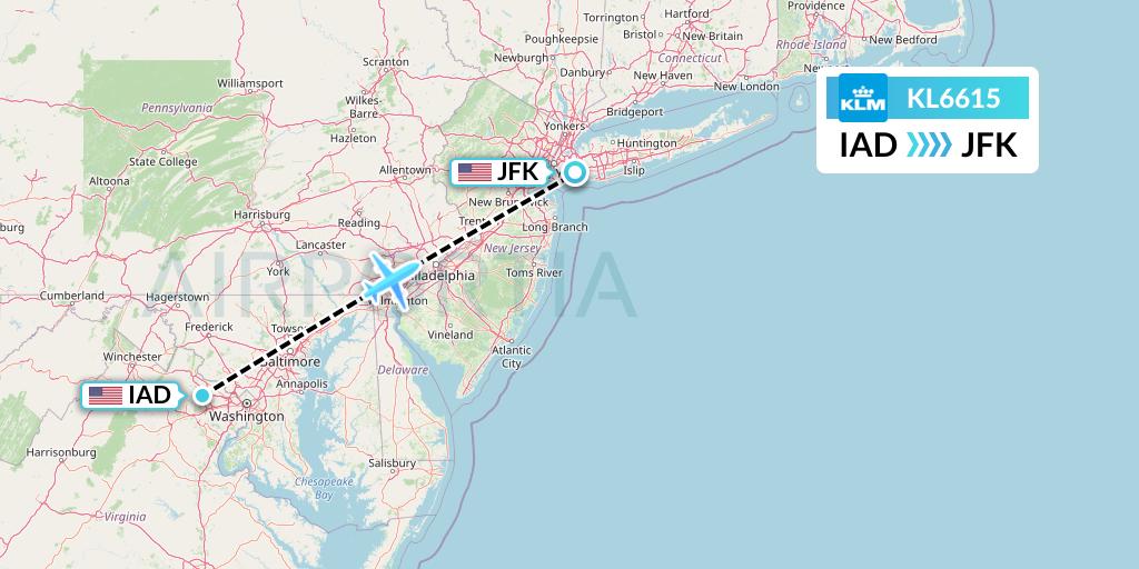 KL6615 KLM Flight Map: Washington to New York
