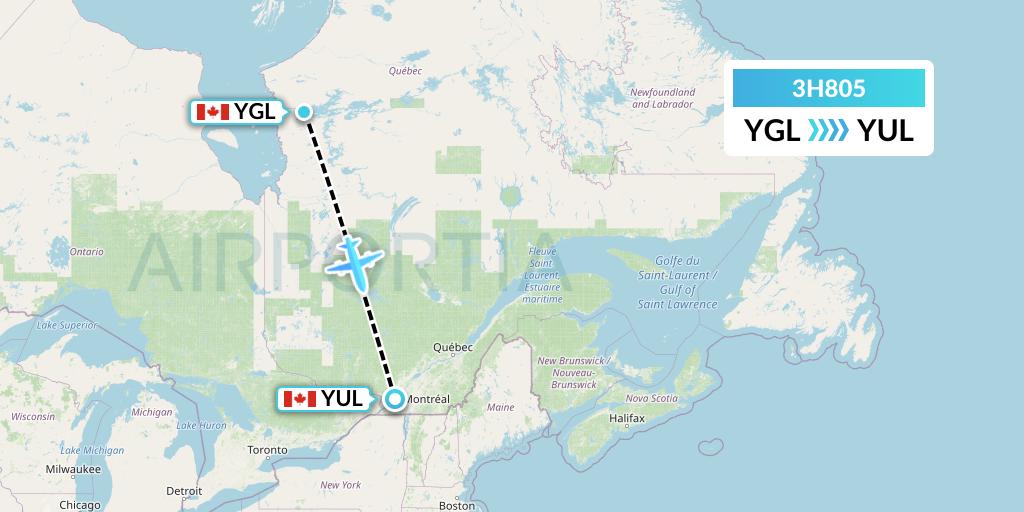 3H805 Air Inuit Flight Map: La Grande Riviere to Montreal