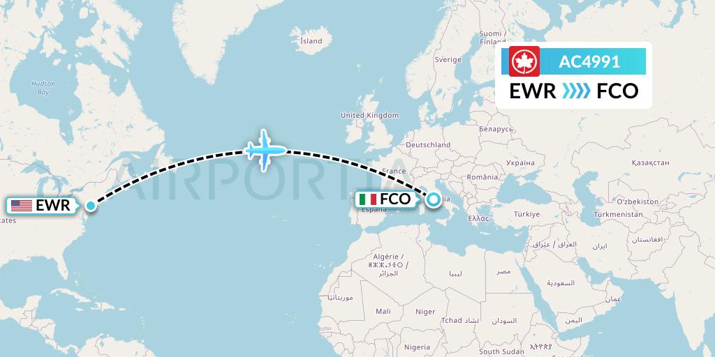 AC4991 Air Canada Flight Map: New York to Rome