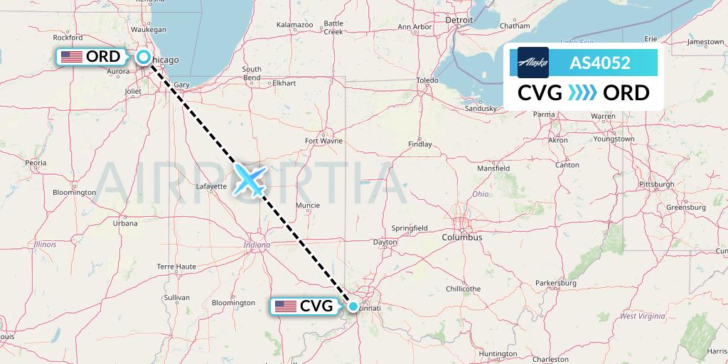 AS4052 Alaska Airlines Flight Map: Cincinnati to Chicago