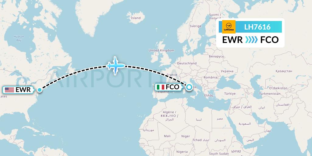 LH7616 Lufthansa Flight Map: New York to Rome