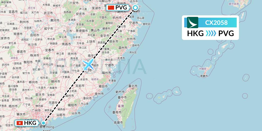 CX2058 Cathay Pacific Flight Map: Hong Kong to Shanghai