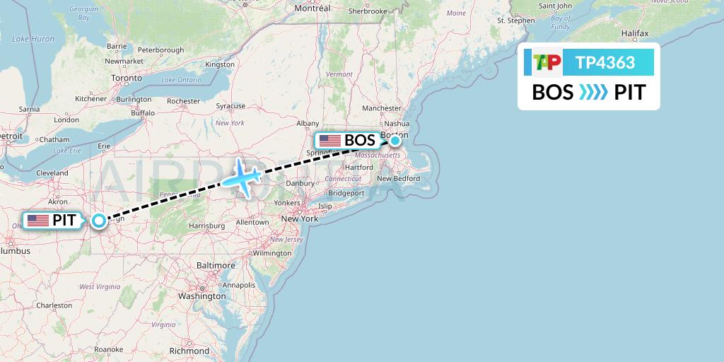 TP4363 TAP Portugal Flight Map: Boston to Pittsburgh