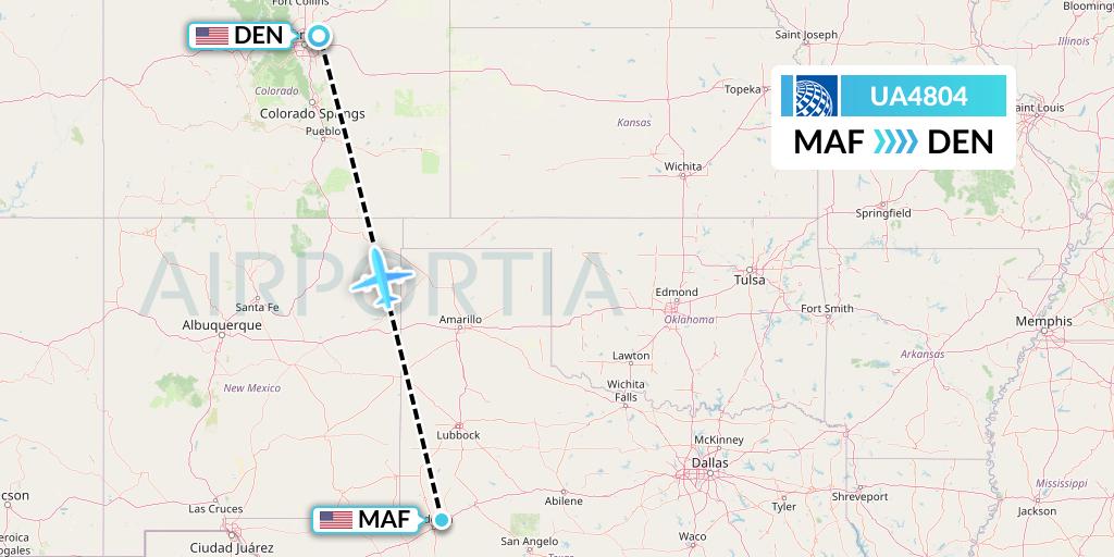 UA4804 United Airlines Flight Map: Midland to Denver