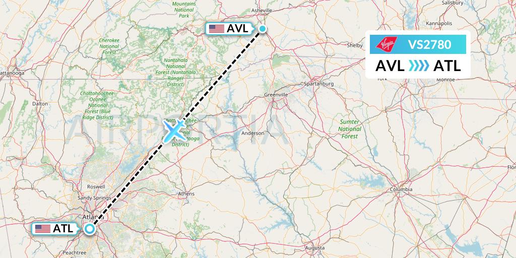 VS2780 Virgin Atlantic Airways Flight Map: Asheville to Atlanta