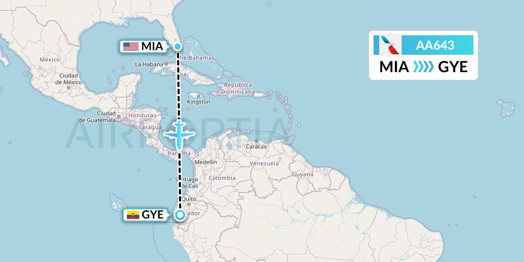AA643 American Airlines Flight Map: Miami to Guayaquil