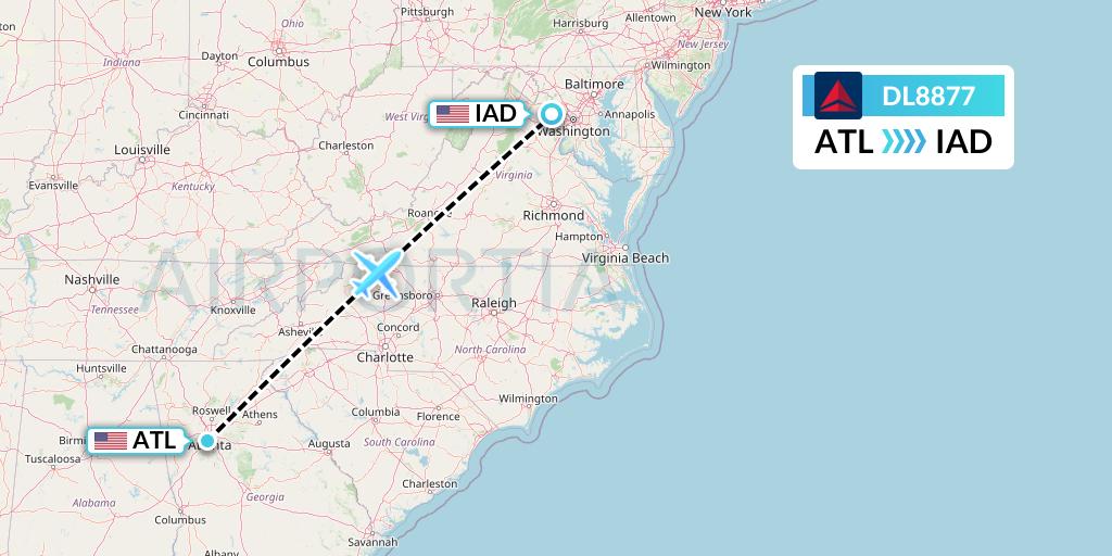 DL8877 Delta Air Lines Flight Map: Atlanta to Washington