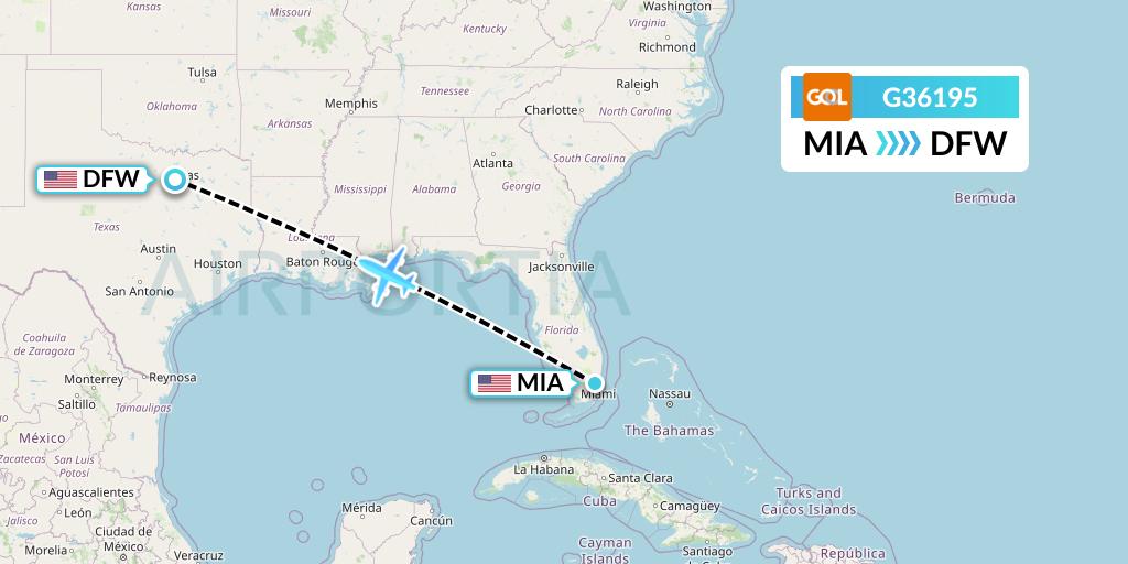 G36195 GOL Transportes Aeros Flight Map: Miami to Dallas