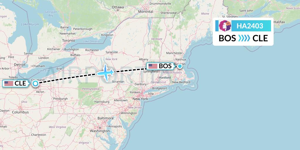 HA2403 Hawaiian Airlines Flight Map: Boston to Cleveland