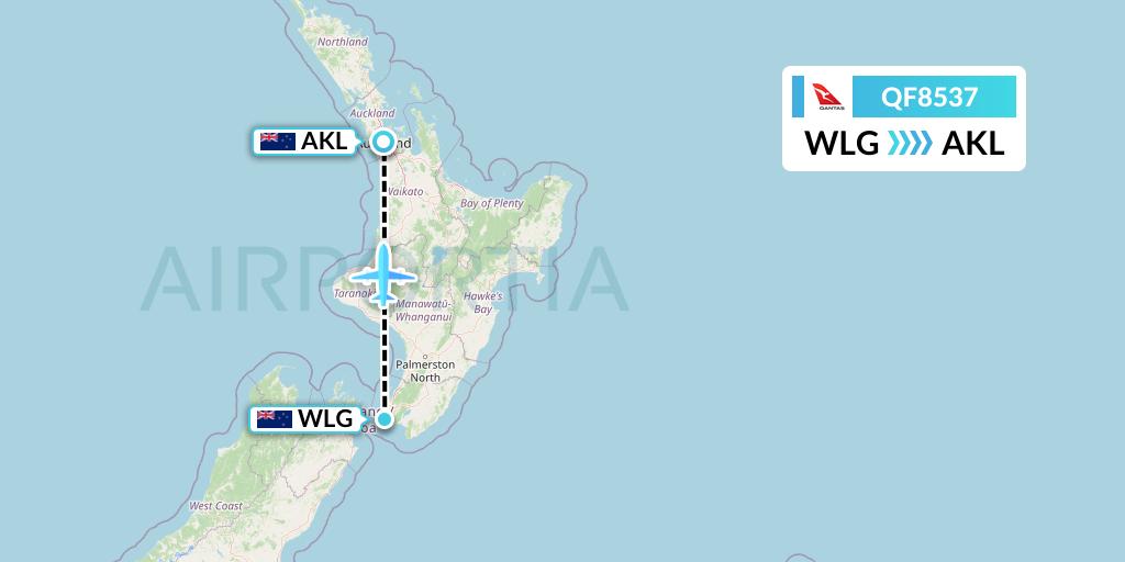 QF8537 Qantas Flight Map: Wellington to Auckland
