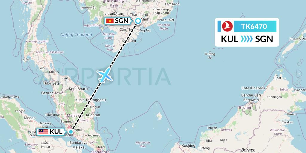 TK6470 Turkish Airlines Flight Map: Kuala Lumpur to Ho Chi Minh City