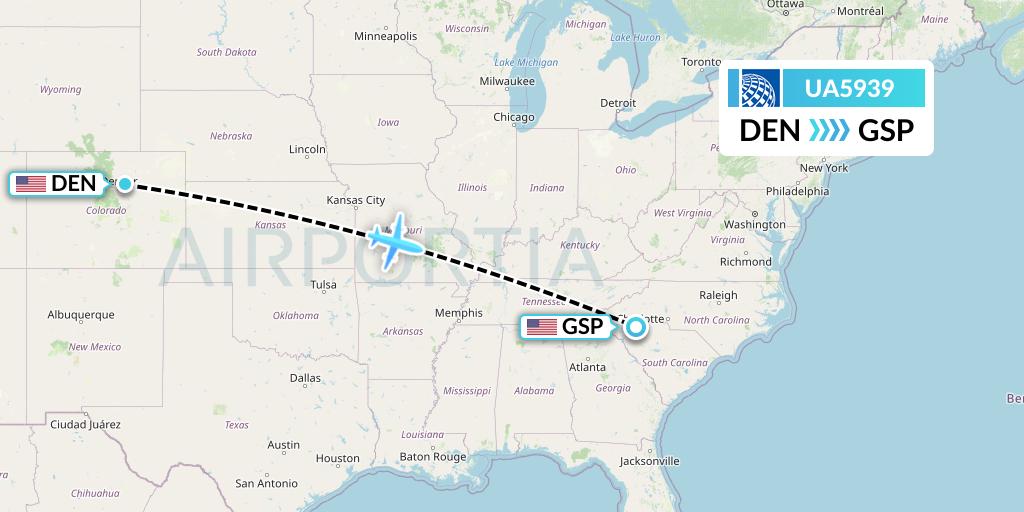 UA5939 United Airlines Flight Map: Denver to Greenville-Spartanburg