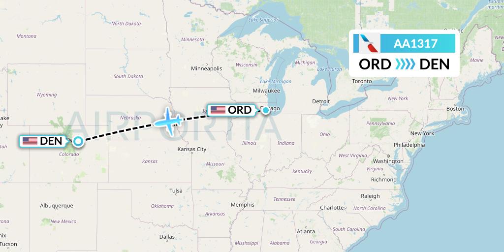 AA1317 American Airlines Flight Map: Chicago to Denver