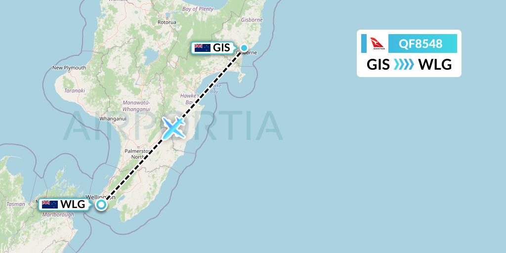 QF8548 Qantas Flight Map: Gisborne to Wellington