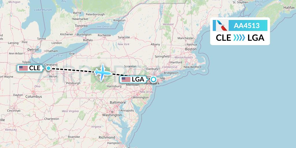 AA4513 American Airlines Flight Map: Cleveland to New York