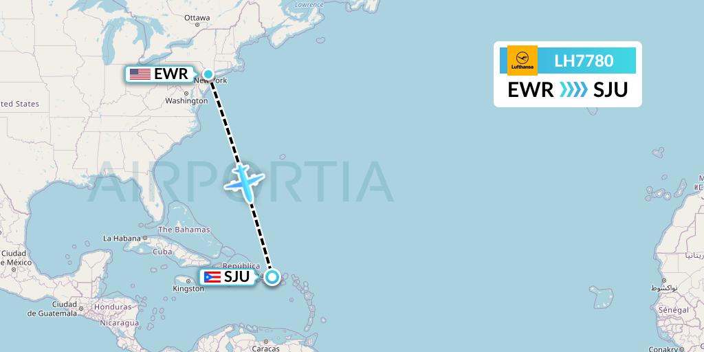 LH7780 Lufthansa Flight Map: New York to San Juan