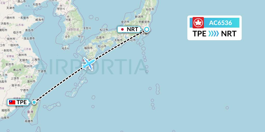 AC6536 Air Canada Flight Map: Taipei to Tokyo