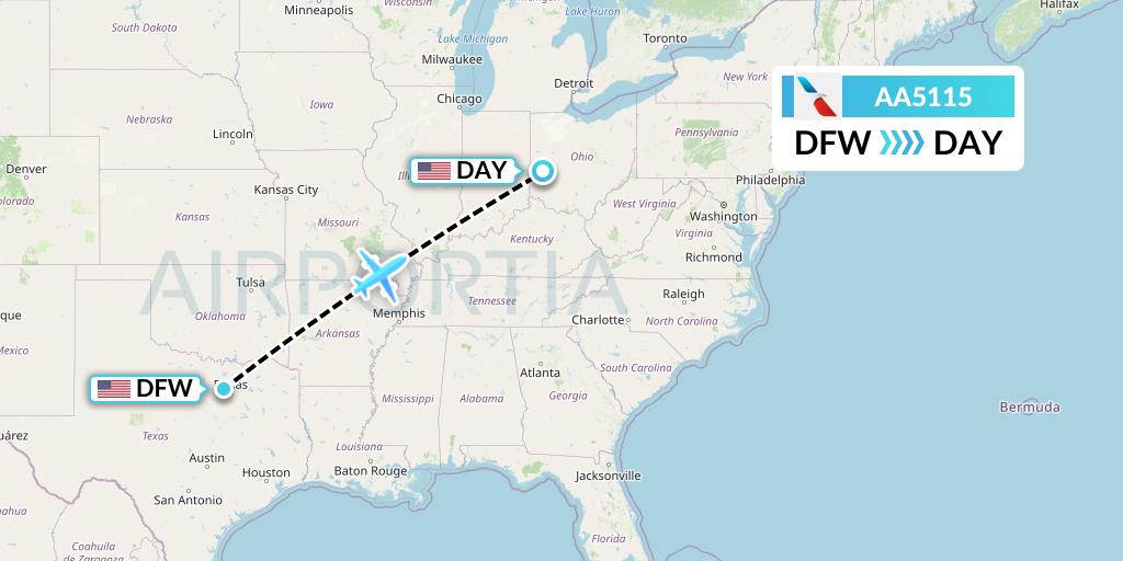 AA5115 American Airlines Flight Map: Dallas to Dayton