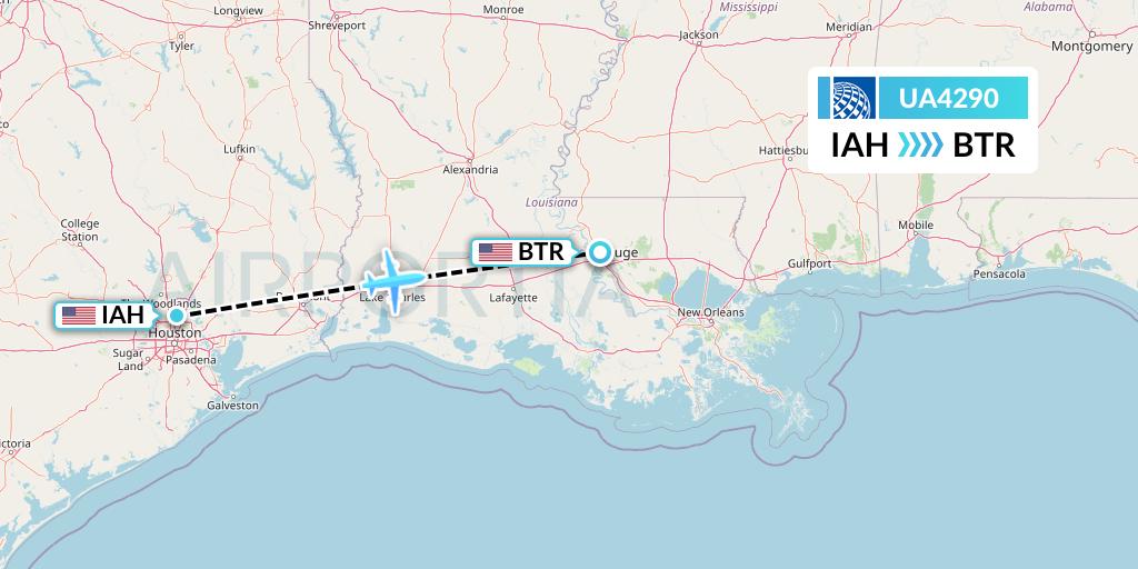 UA4290 United Airlines Flight Map: Houston to Baton Rouge