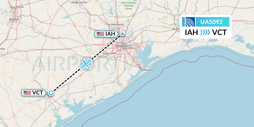 UA5092 United Airlines Flight Map: Houston to Victoria