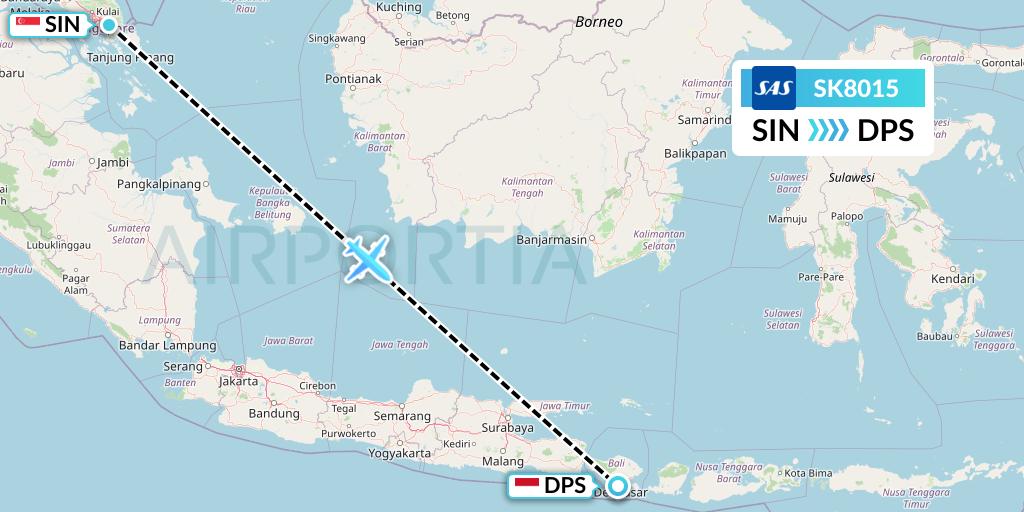 SK8015 SAS Flight Map: Singapore to Denpasar