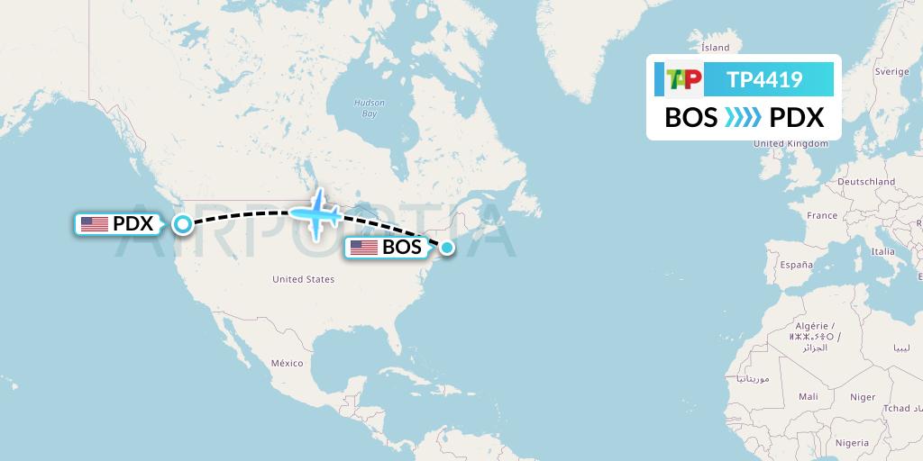 TP4419 TAP Portugal Flight Map: Boston to Portland