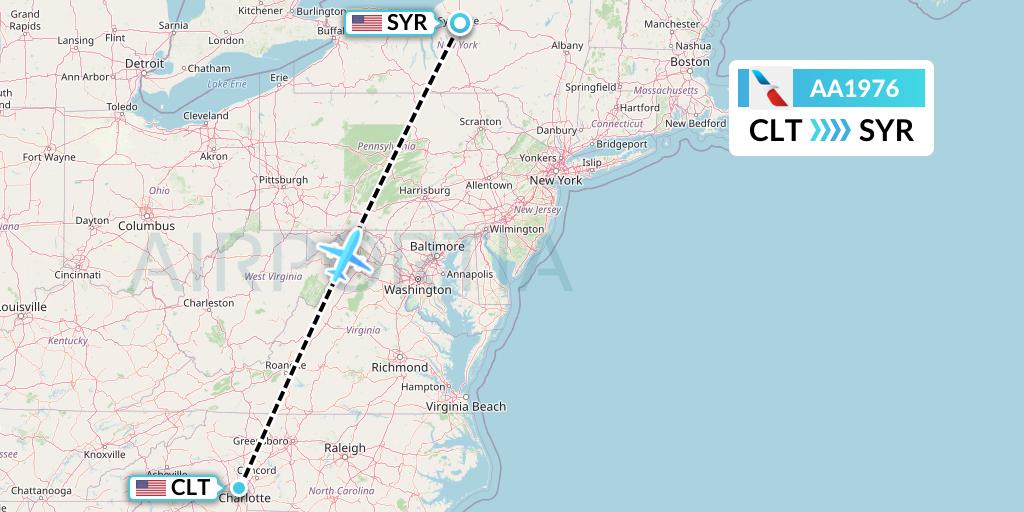 AA1976 American Airlines Flight Map: Charlotte to Syracuse