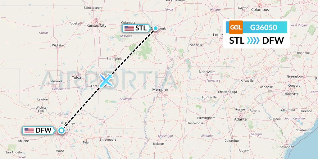 G36050 GOL Transportes Aeros Flight Map: St. Louis to Dallas