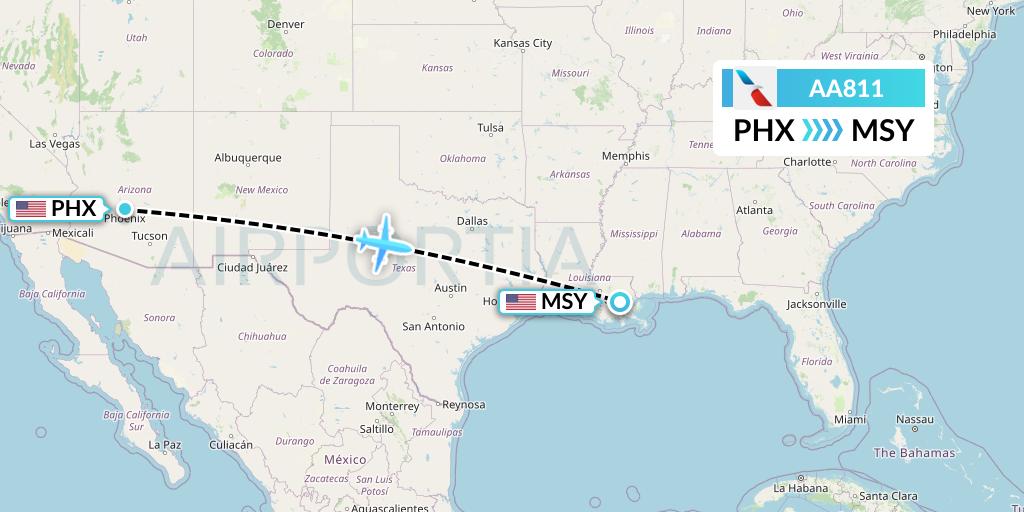 AA811 American Airlines Flight Map: Phoenix to New Orleans