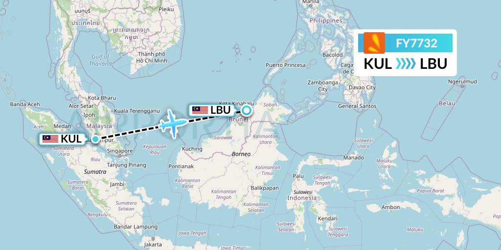 FY7732 Firefly Flight Map: Kuala Lumpur to Labuan