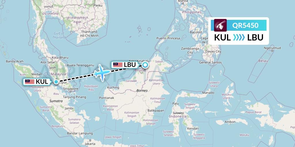 QR5450 Qatar Airways Flight Map: Kuala Lumpur to Labuan