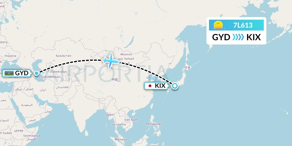 7L613 Silk Way West Airlines Flight Map: Baku to Osaka