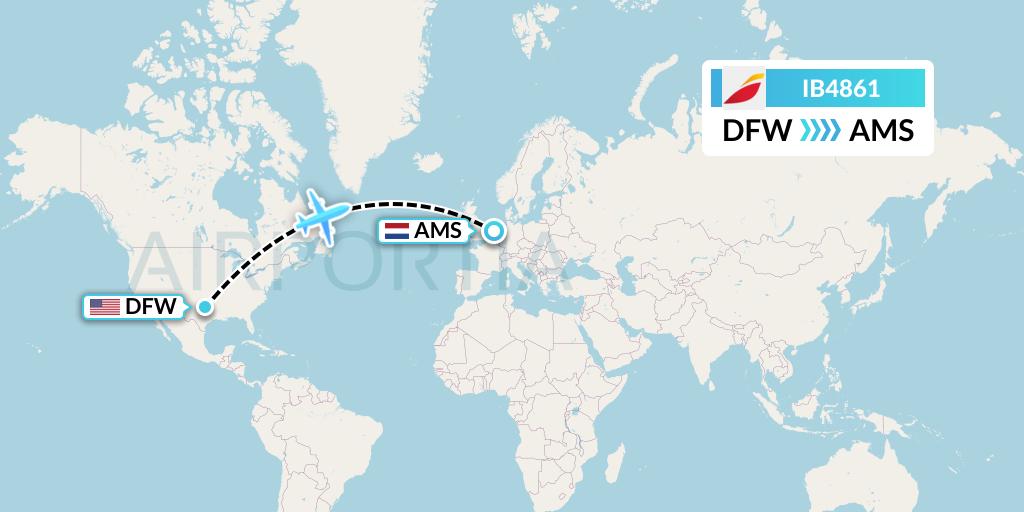 IB4861 Iberia Flight Map: Dallas to Amsterdam