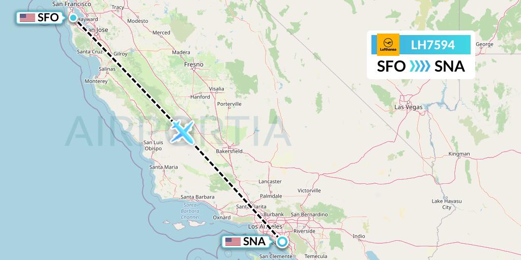 LH7594 Lufthansa Flight Map: San Francisco to Orange County