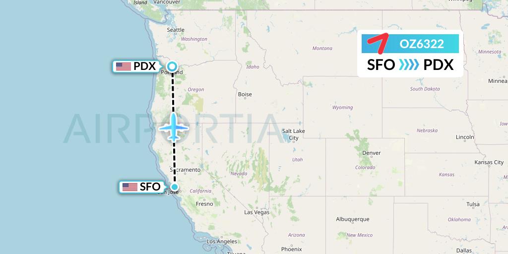OZ6322 Asiana Airlines Flight Map: San Francisco to Portland