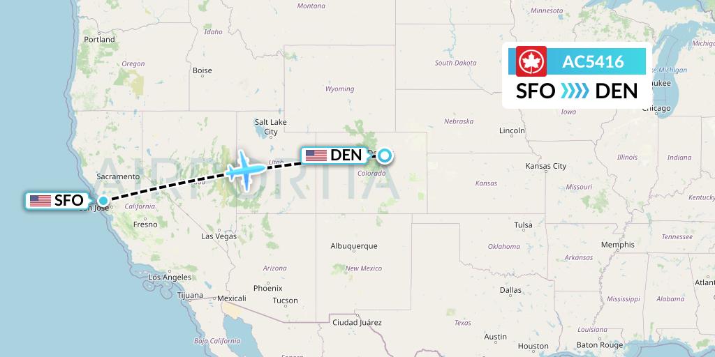 AC5416 Air Canada Flight Map: San Francisco to Denver