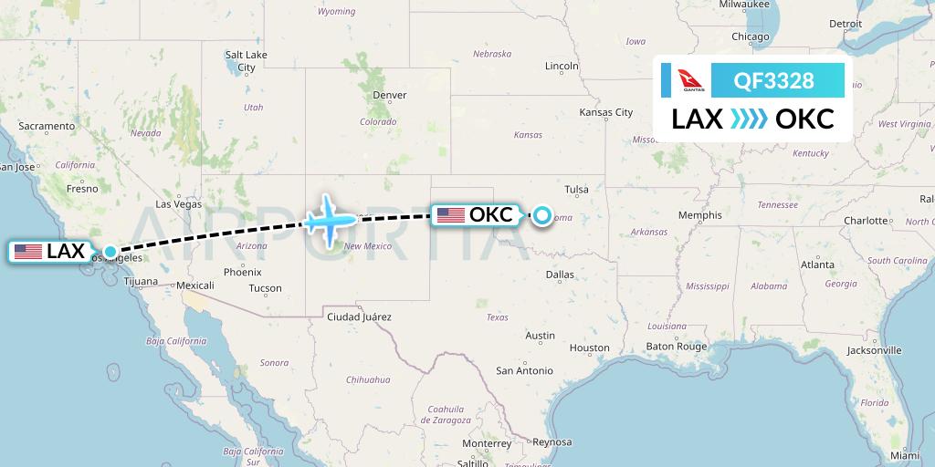 QF3328 Qantas Flight Map: Los Angeles to Oklahoma City