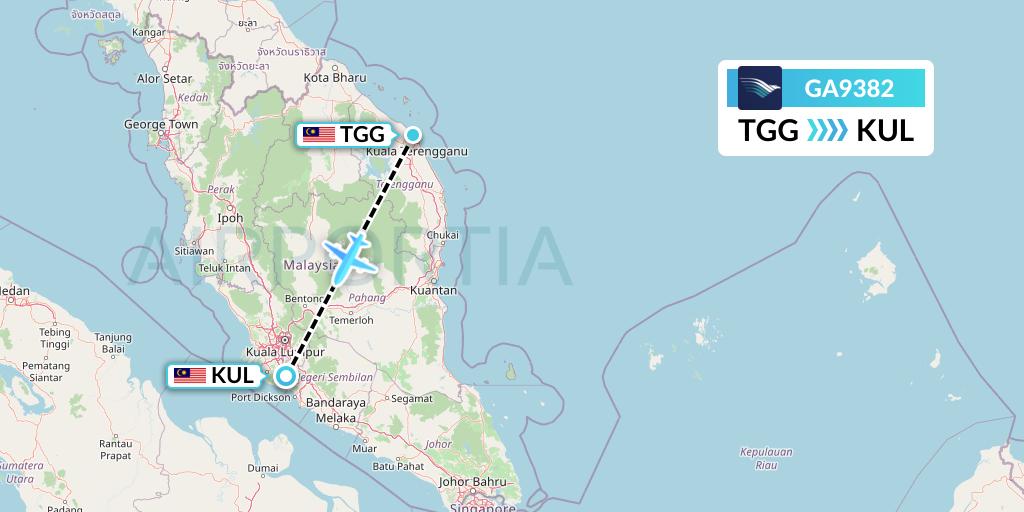 GA9382 Garuda Indonesia Flight Map: Kuala Terengganu to Kuala Lumpur