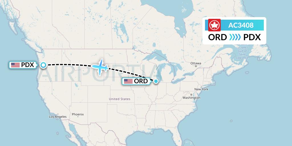 AC3408 Air Canada Flight Map: Chicago to Portland