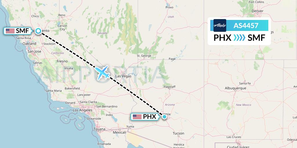 AS4457 Alaska Airlines Flight Map: Phoenix to Sacramento