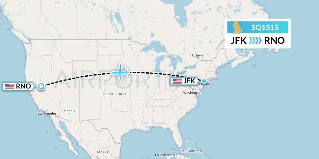 SQ1515 Singapore Airlines Flight Map: New York to Reno
