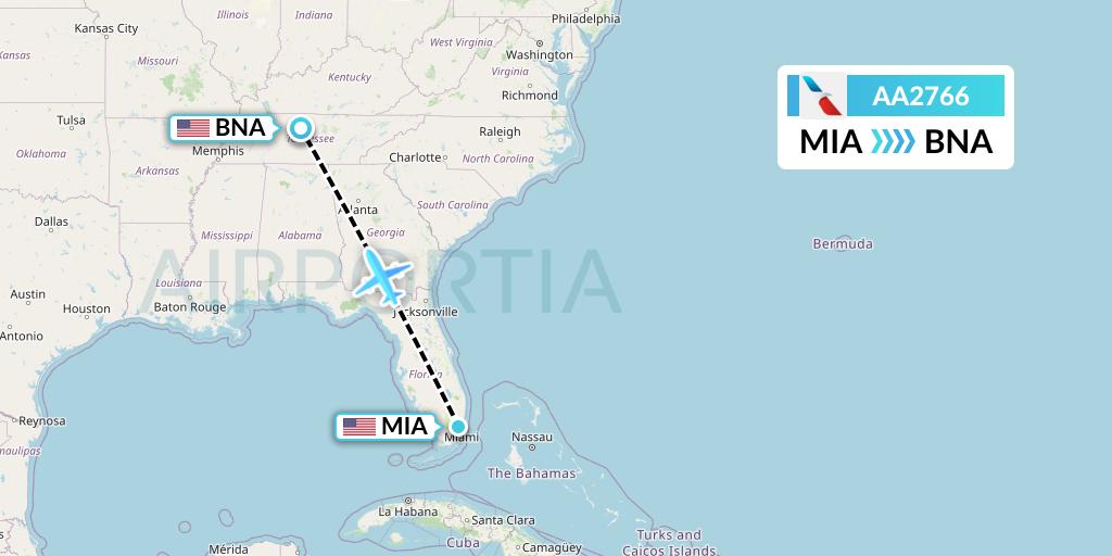 AA2766 American Airlines Flight Map: Miami to Nashville
